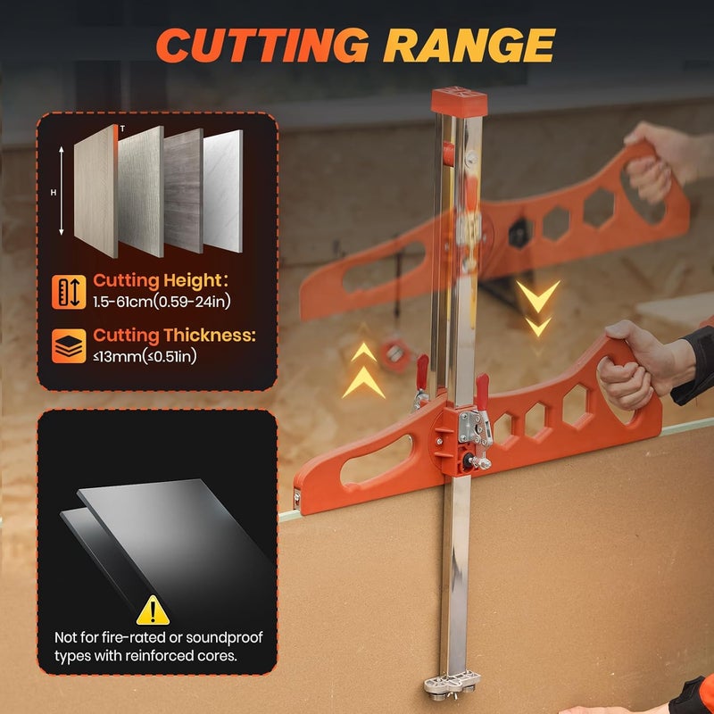 SakerPlus Foldable Drywall Cutting Tool,Cuts 1/4"& 3/8"& 1/2" Boards,Portable Gypsum Board Cutter Laser-Etched Dual Scale for Home Renovation,Drywall Projects with 10pcs Blades (Dual Positioning Red) - Image 3